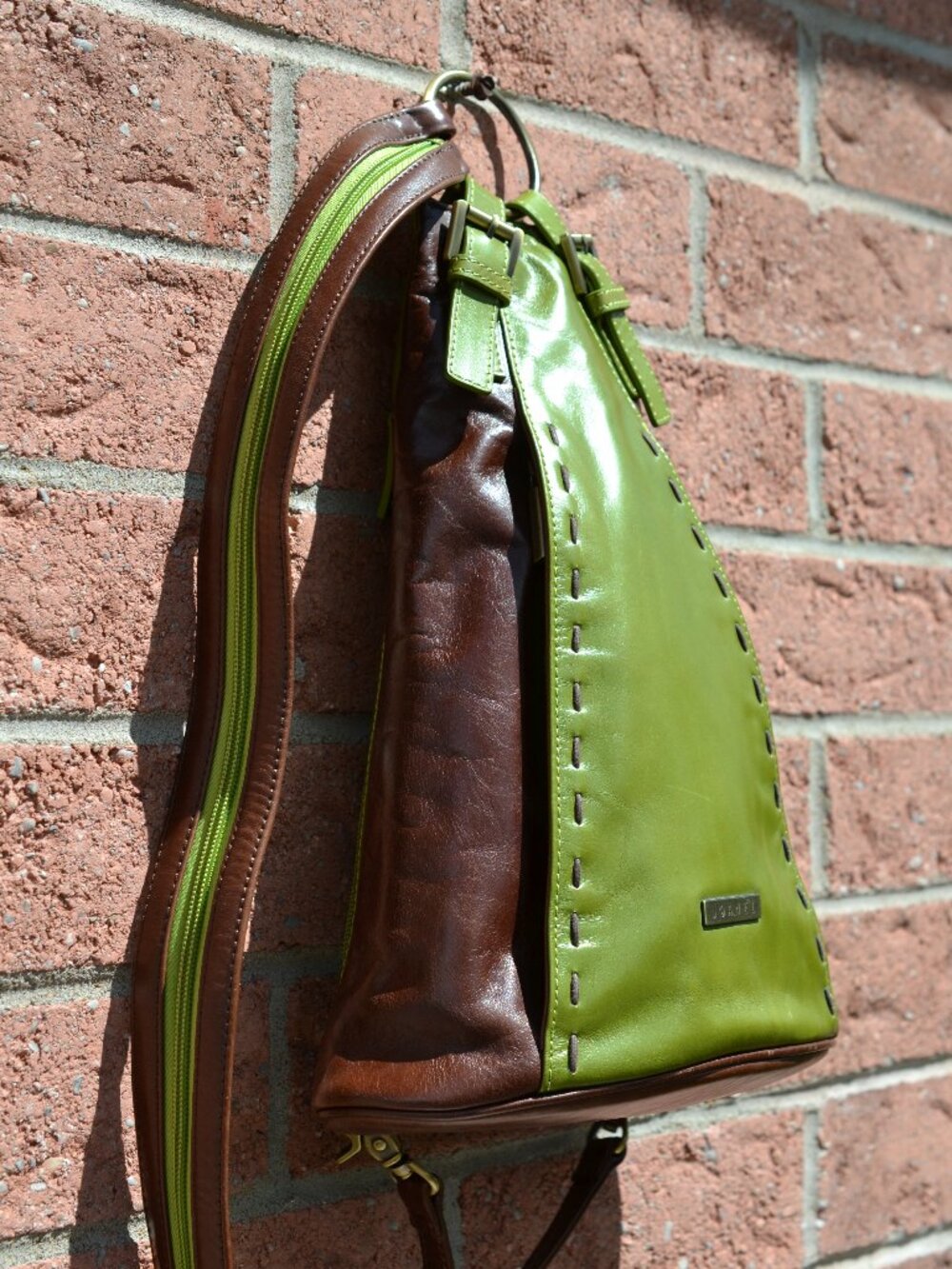 Joanel Pour Elle Green & Brown Leather Sling Bag - Picture 7 of 13